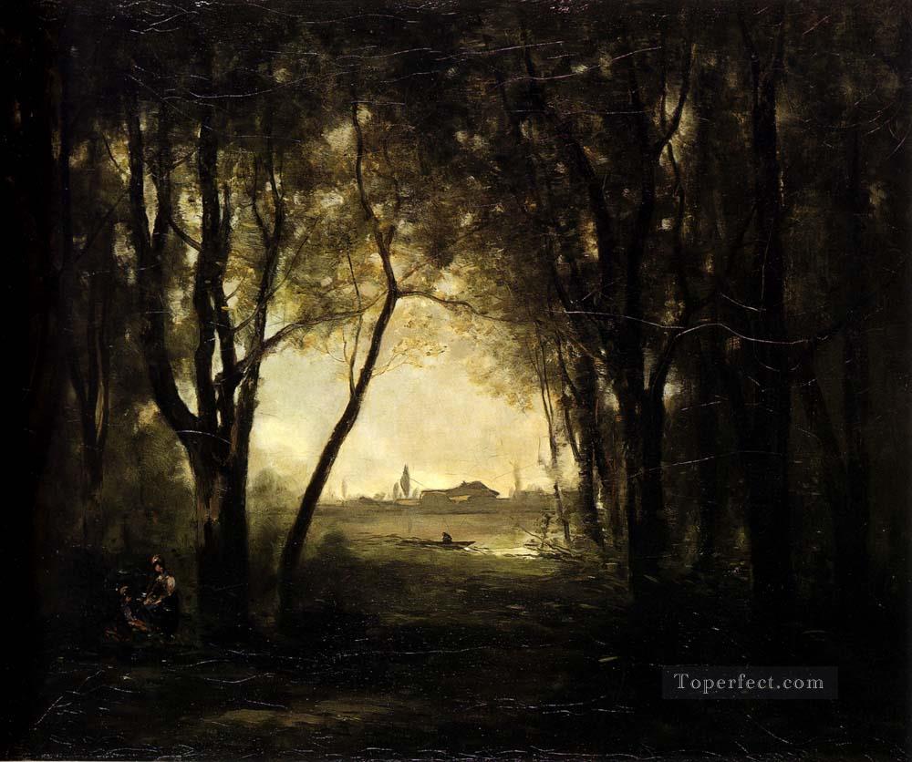 カミーユ湖のある風景 ジャン・バティスト・カミーユ・コローの森油絵